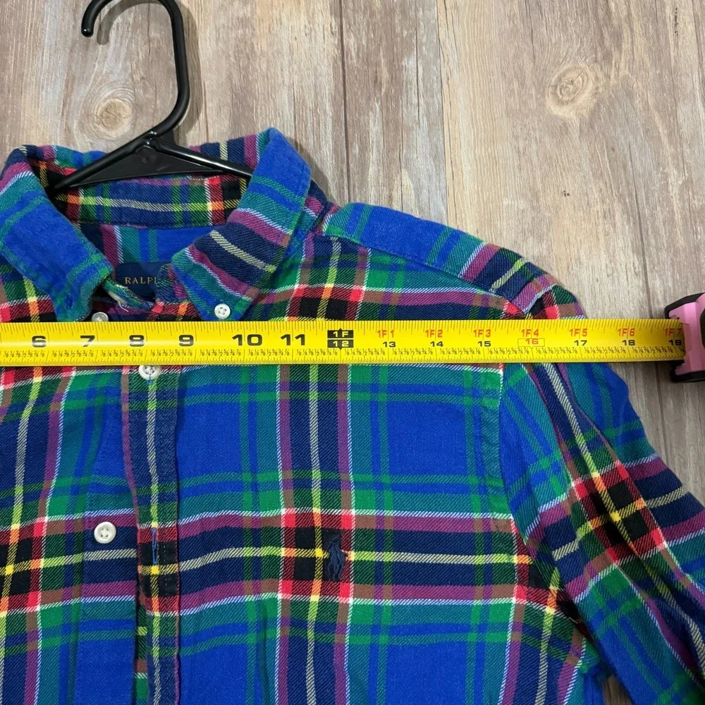 Ralph Lauren Flannel Shirt Boys  18-20 Blue Multi Plaid Pony Logo‎ Button Down